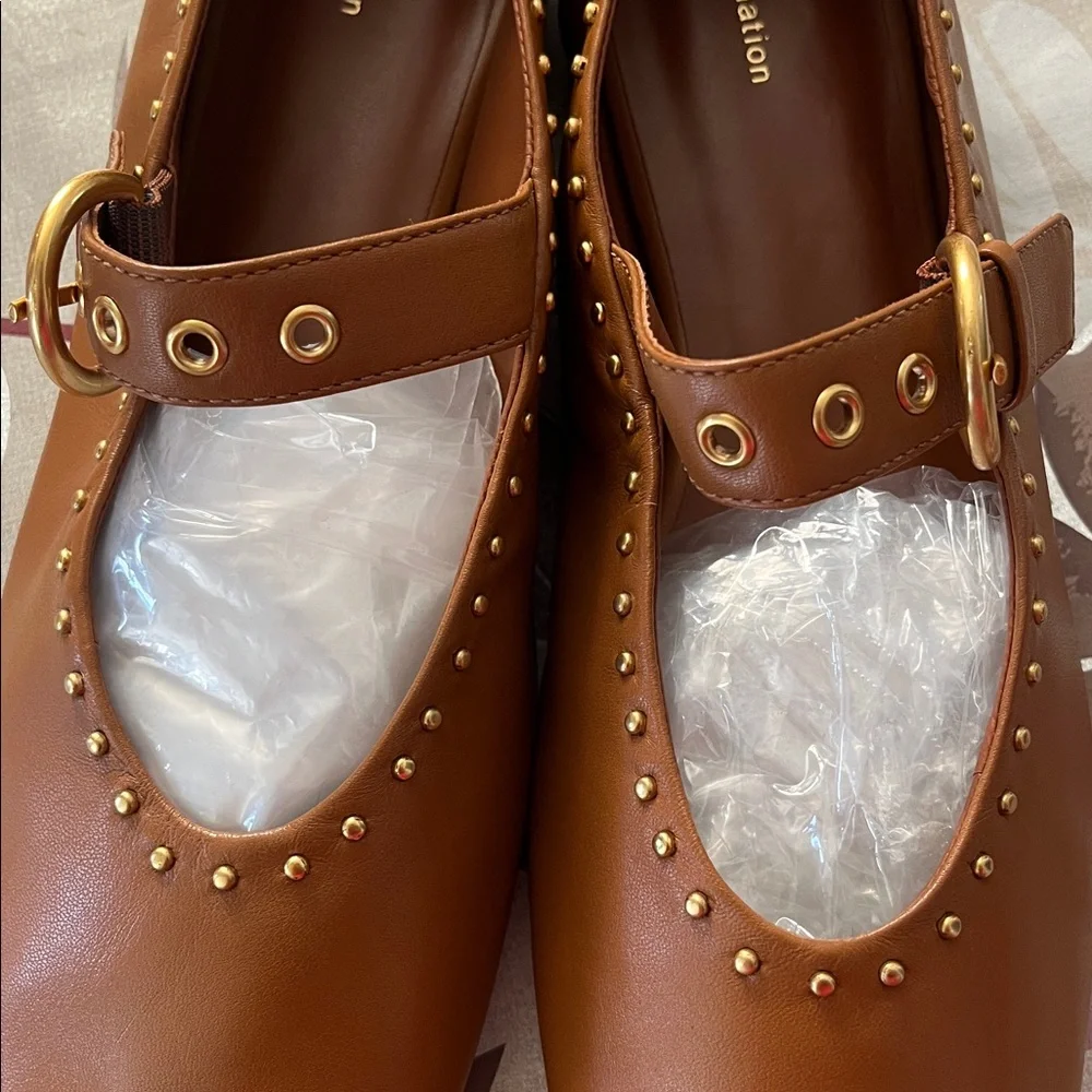 Reformation  Bethany Stud-Detailed Leather Ballet Flats RumLeather Studs New
